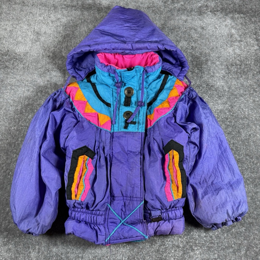 Vintage Rothschild Jacket Kids Large 6X Purple Puffer Hooded 80s 90s Retro